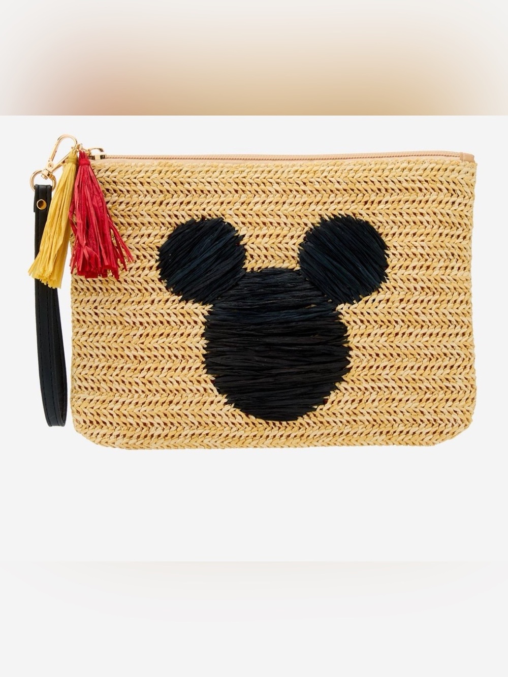 Disney Box Lunch Woven Straw Wristlet Clutch with Black Mickey Silhouette NWT